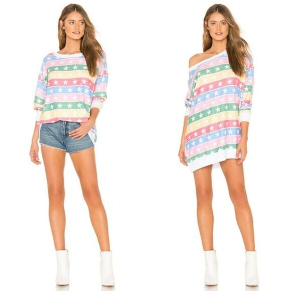 NWT Wildfox Roadtrip Stellar Stripe Sweater Size Medium Women's Oversized Stars - Picture 1 of 6